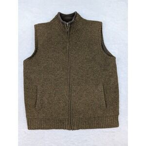 LL Bean Full Zip Vest Men's L 100% Lambs Wool Green Sherpa Lined Full Zip Ribbed
